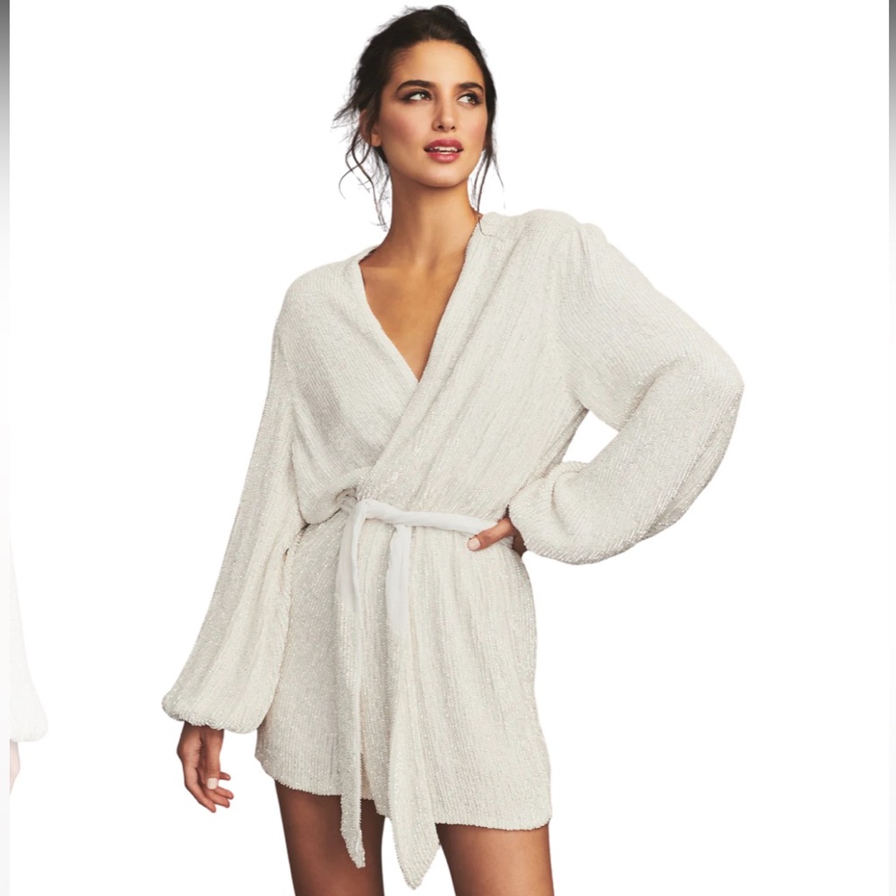 Retrofit Gabrielle Sequin Robe Dress in white, size medium